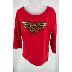 DC Comics Wonder Woman Women's Red Sequin 3/4 Sleeve Sweater Size Medium